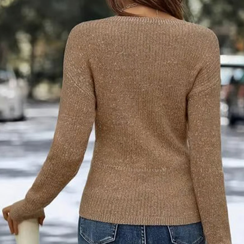 🔥🔥Nur für kurze Zeit 50% Rabatt👚Elegantes, lässiges Strickoberteil mit V-Ausschnitt für Damen-3