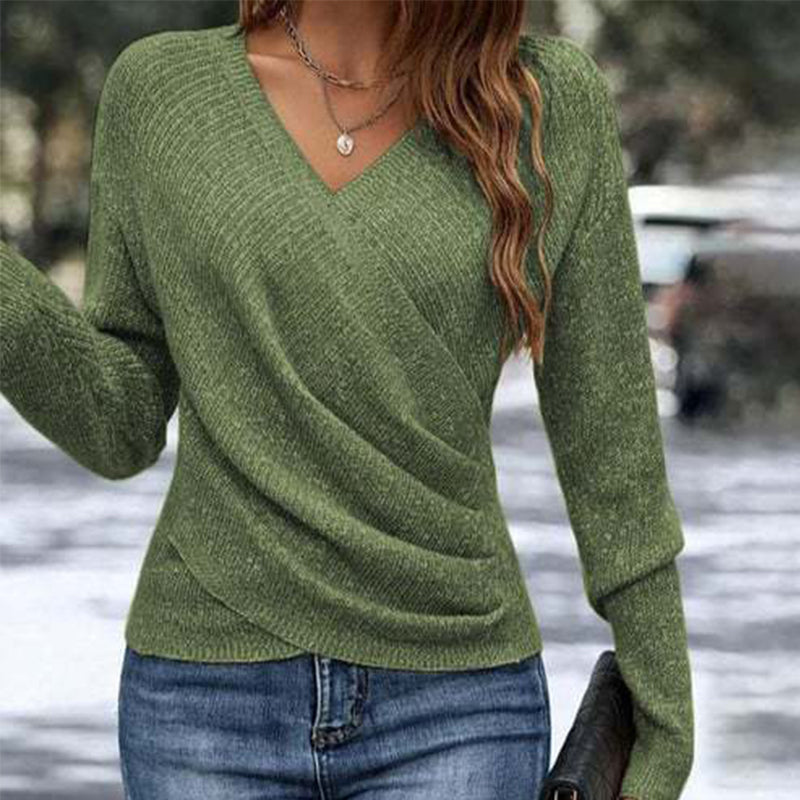 🔥🔥Nur für kurze Zeit 50% Rabatt👚Elegantes, lässiges Strickoberteil mit V-Ausschnitt für Damen-4