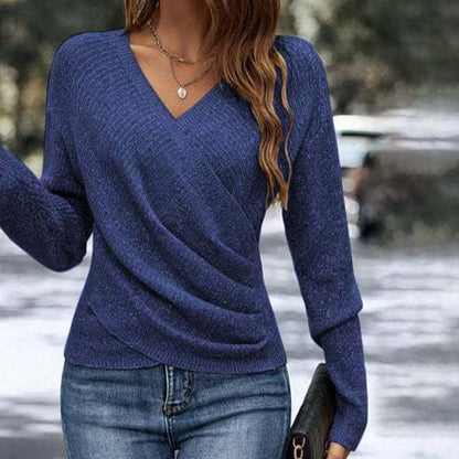 🔥🔥Nur für kurze Zeit 50% Rabatt👚Elegantes, lässiges Strickoberteil mit V-Ausschnitt für Damen-5