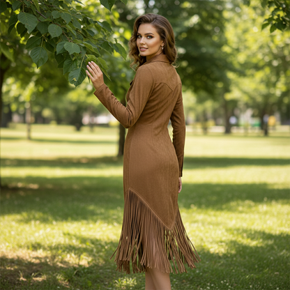 🛒 Wagen halbvoll, Preis halbiert! Retro-Midi-Kleid für Damen mit Reißverschluss und Quaste-2