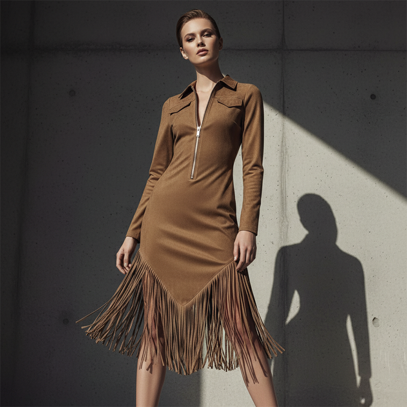 🛒 Wagen halbvoll, Preis halbiert! Retro-Midi-Kleid für Damen mit Reißverschluss und Quaste-4
