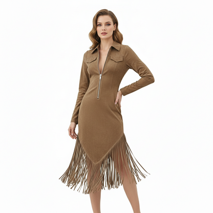 🛒 Wagen halbvoll, Preis halbiert! Retro-Midi-Kleid für Damen mit Reißverschluss und Quaste-8