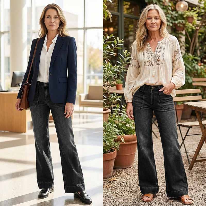 💎👖 Jetzt im Trend – Retro-Flare-Jeans mit Taschen – stylisch und bequem