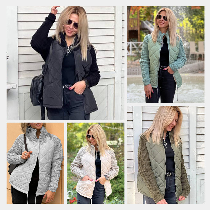 ✨Solange der Vorrat reicht 50% Rabatt!🎉Gestrickte Patchwork-Pufferjacke für Damen-6