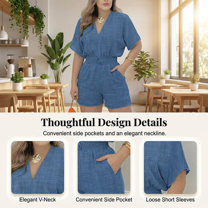 Summer Casual Elastic Waist Romper Shorts-2