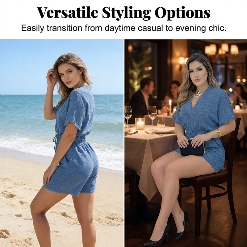 Summer Casual Elastic Waist Romper Shorts-3