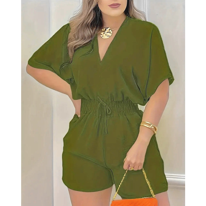 Summer Casual Elastic Waist Romper Shorts-11