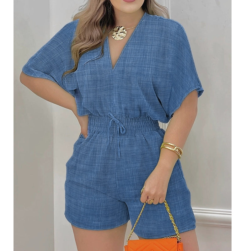 Summer Casual Elastic Waist Romper Shorts-17