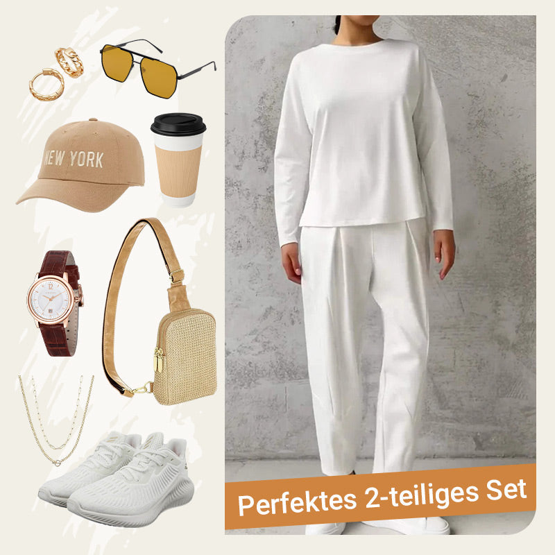 2-teiliges Set mit langärmeligem Oberteil mit Rundhalsausschnitt ＆ Hose-2