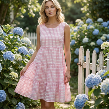 💖LETZTER TAG – 50 % RABATT 💖 Damen Freizeit-Kleid, ärmellos, kariert, A-Linie