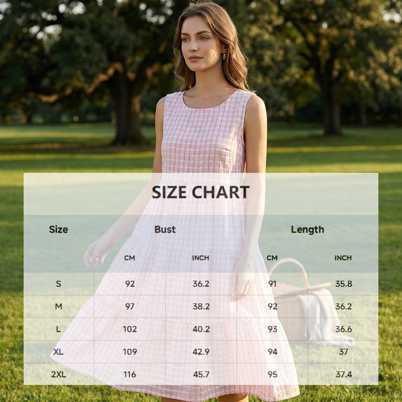 💖LETZTER TAG – 50 % RABATT 💖 Damen Freizeit-Kleid, ärmellos, kariert, A-Linie-2