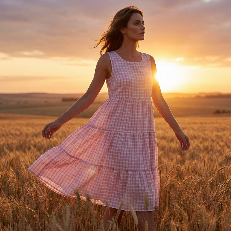 💖LETZTER TAG – 50 % RABATT 💖 Damen Freizeit-Kleid, ärmellos, kariert, A-Linie-4