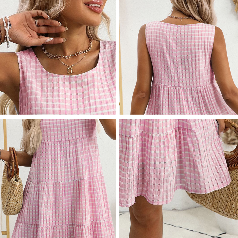 💖LETZTER TAG – 50 % RABATT 💖 Damen Freizeit-Kleid, ärmellos, kariert, A-Linie-6