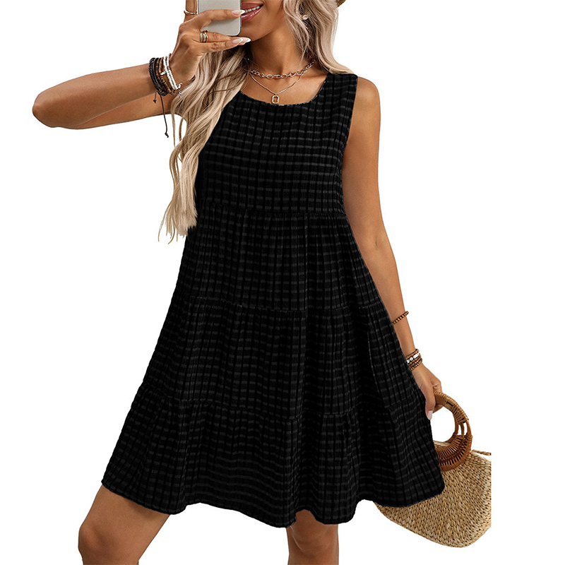 💖LETZTER TAG – 50 % RABATT 💖 Damen Freizeit-Kleid, ärmellos, kariert, A-Linie-9