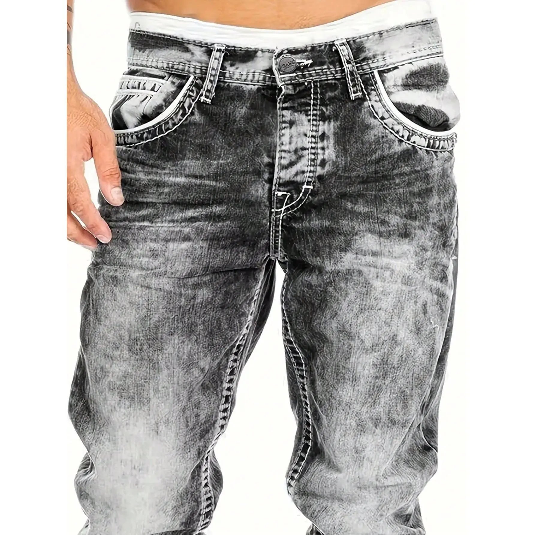 🔥 Men's Fashion Creative Stretch Denim Jeans – Minimalist Style, Perfect for Summer & Emo-Inspired Look 💙-2