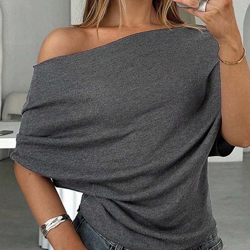 🔥 Heißer Sale: 50 % Rabatt!! 🔥 Asymmetrisches Off-Shoulder-Oberteil mit Fledermausärmeln für Damen-2