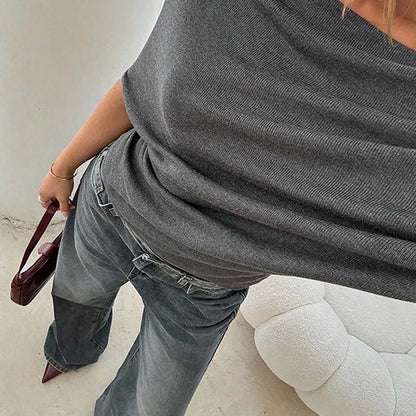 🔥 Heißer Sale: 50 % Rabatt!! 🔥 Asymmetrisches Off-Shoulder-Oberteil mit Fledermausärmeln für Damen-4