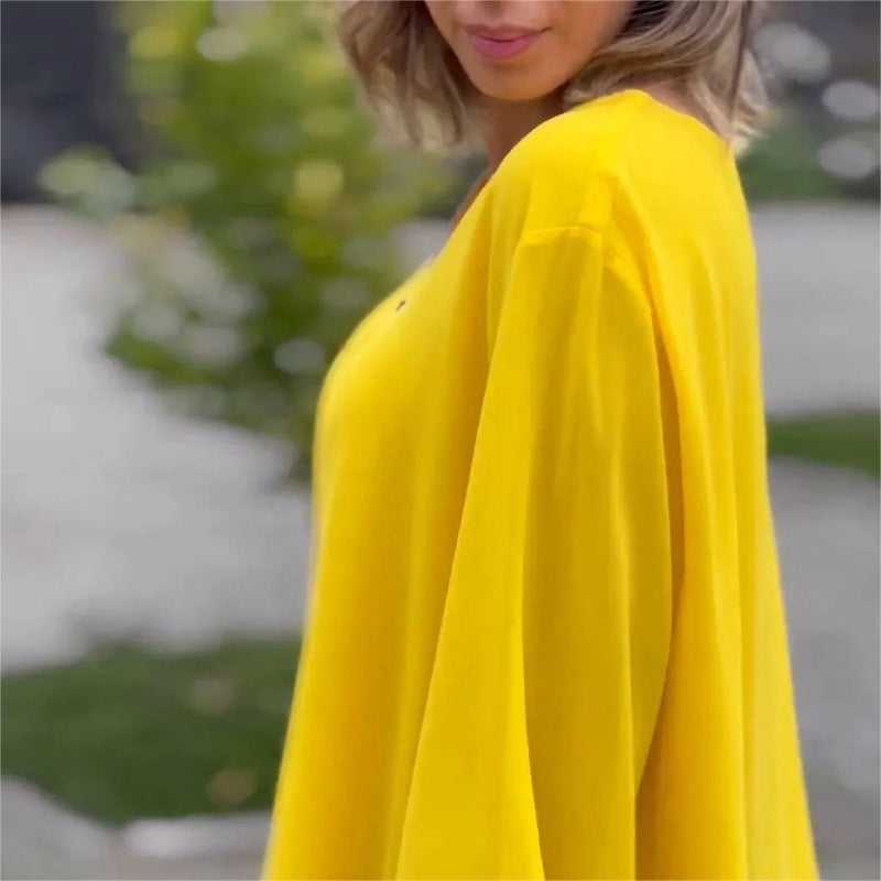👚 50% RABATT! ✨ Doppelschichtige Weiche Oberteile mit V-Ausschnitt-Reißverschluss & 3/4-Ärmeln – Elegant, Bequem & Perfekt Für Den Alltag 🌸-3