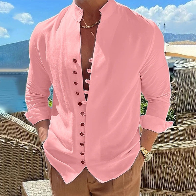 👕 50 % reduziert!🌊Herren-Freizeithemd mit Stehkragen und langen Ärmeln-2