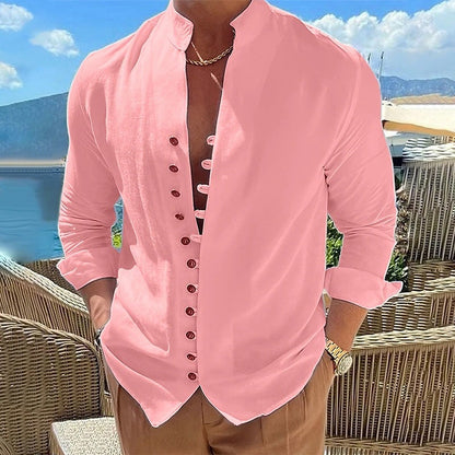 👕 50 % reduziert!🌊Herren-Freizeithemd mit Stehkragen und langen Ärmeln-2