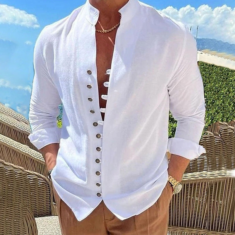 👕 50 % reduziert!🌊Herren-Freizeithemd mit Stehkragen und langen Ärmeln-1