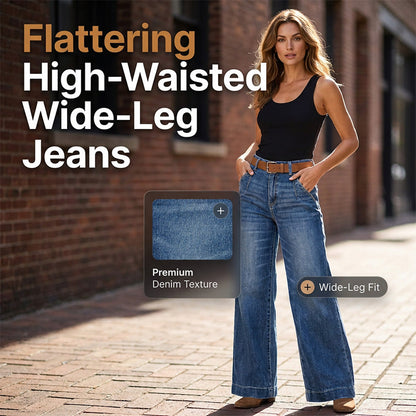 👖Damenjeans mit hoher Taille und geradem Bein✨