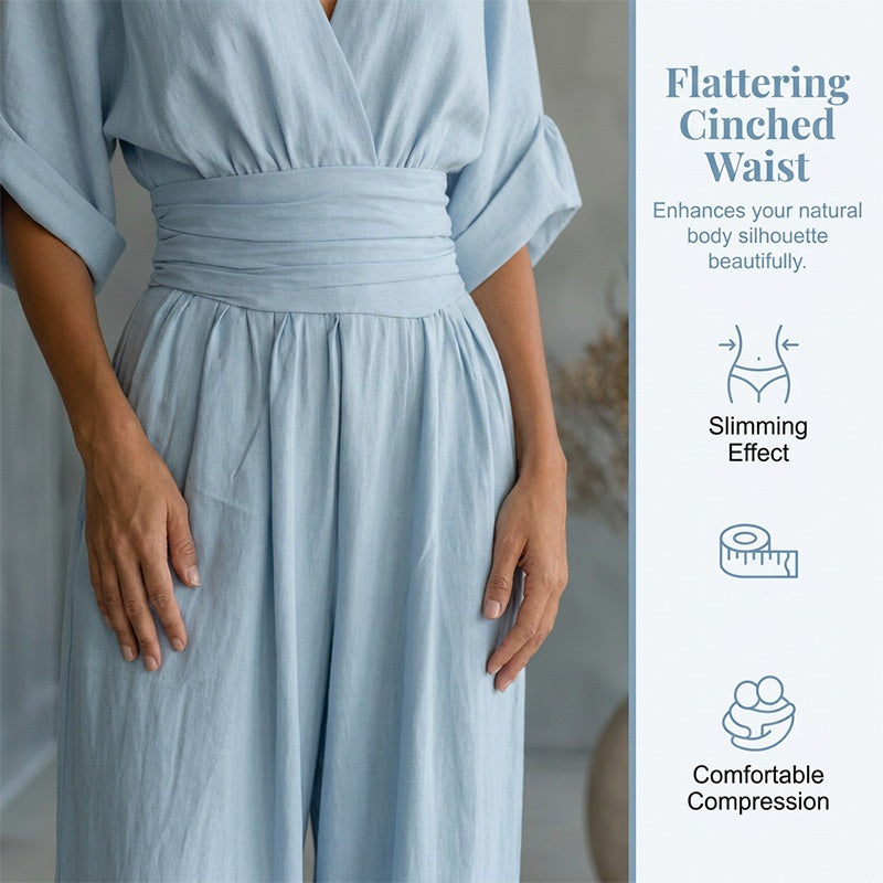 🎁👗 50% RABATT! Hochtaillierter Weitbein-Jumpsuit mit V-Ausschnitt – luftig, bequem, vielseitig – ideal für Reisen & Urlaub. 🏖️💫-2