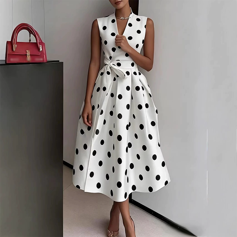 📢📢¡¡50% DE DESCUENTO!! ⏰Vestido sin Mangas con Escote en V y Estampado de Lunares para Mujer