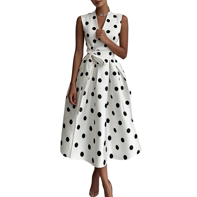 📢📢¡¡50% DE DESCUENTO!! ⏰Vestido sin Mangas con Escote en V y Estampado de Lunares para Mujer