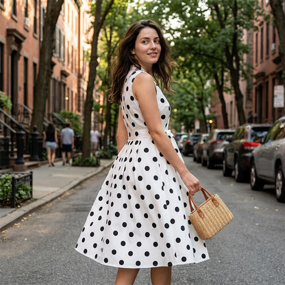 📢📢¡¡50% DE DESCUENTO!! ⏰Vestido sin Mangas con Escote en V y Estampado de Lunares para Mujer