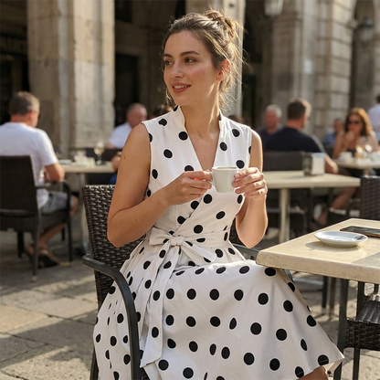 📢📢¡¡50% DE DESCUENTO!! ⏰Vestido sin Mangas con Escote en V y Estampado de Lunares para Mujer
