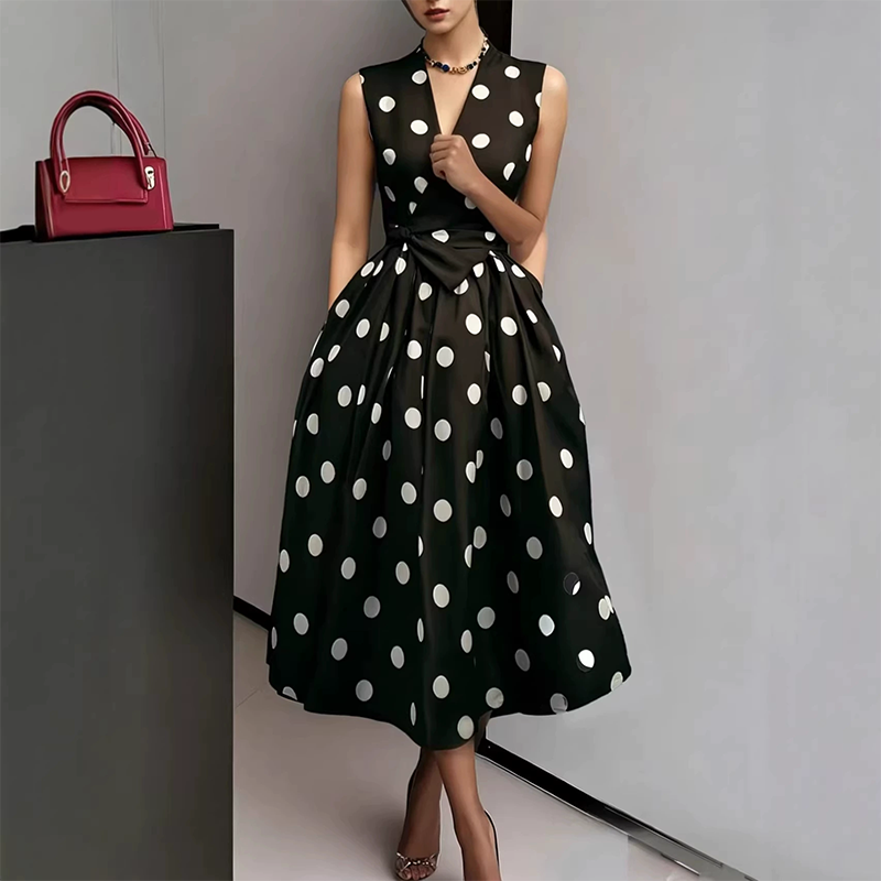 📢📢¡¡50% DE DESCUENTO!! ⏰Vestido sin Mangas con Escote en V y Estampado de Lunares para Mujer