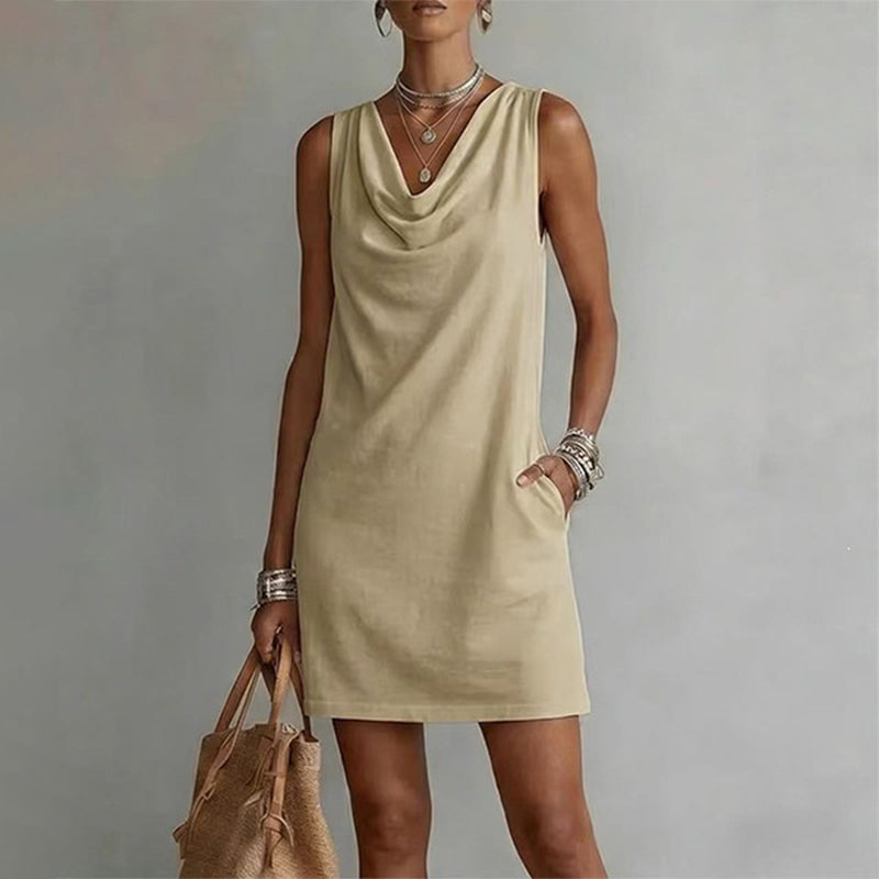 👗 50% RABATT! ⏰ Elegantes Slim-Fit-Kleid mit Wasserfallausschnitt – Ärmellos & mit Seitentaschen – Vielseitig & schmeichelhaft – perfekt für Büro, Dinner oder einen stilvollen Auftritt im Alltag ✨🌸-13