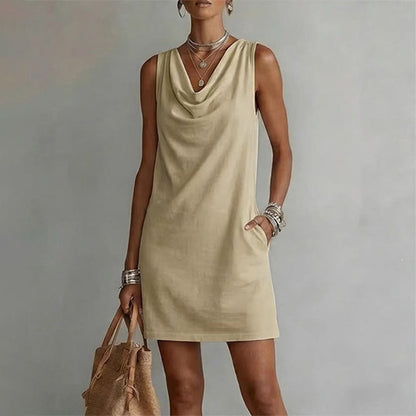 👗 50% RABATT! ⏰ Elegantes Slim-Fit-Kleid mit Wasserfallausschnitt – Ärmellos & mit Seitentaschen – Vielseitig & schmeichelhaft – perfekt für Büro, Dinner oder einen stilvollen Auftritt im Alltag ✨🌸-13
