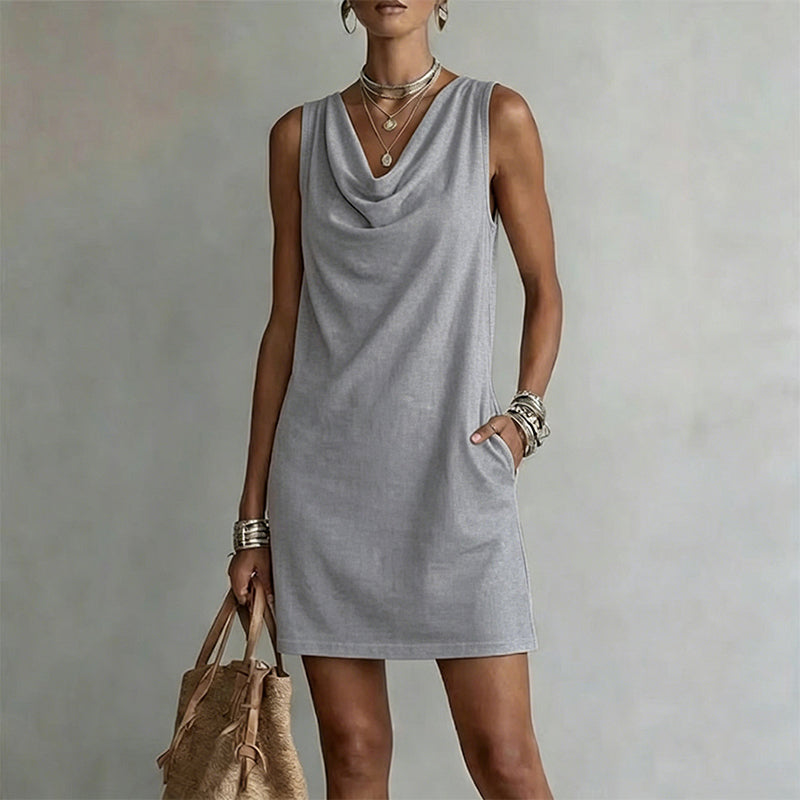 👗 50% RABATT! ⏰ Elegantes Slim-Fit-Kleid mit Wasserfallausschnitt – Ärmellos & mit Seitentaschen – Vielseitig & schmeichelhaft – perfekt für Büro, Dinner oder einen stilvollen Auftritt im Alltag ✨🌸-15