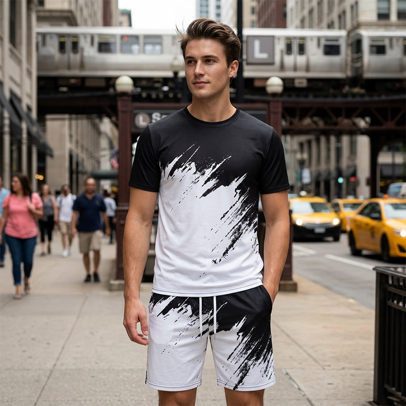 👕 ¡OFERTA LIMITADA 50% OFF! 💥 Conjunto Casual de Verano con Estampado Dinámico para Hombre – Pincelada 3D, Tela Suave, Corte Ergonómico ✨