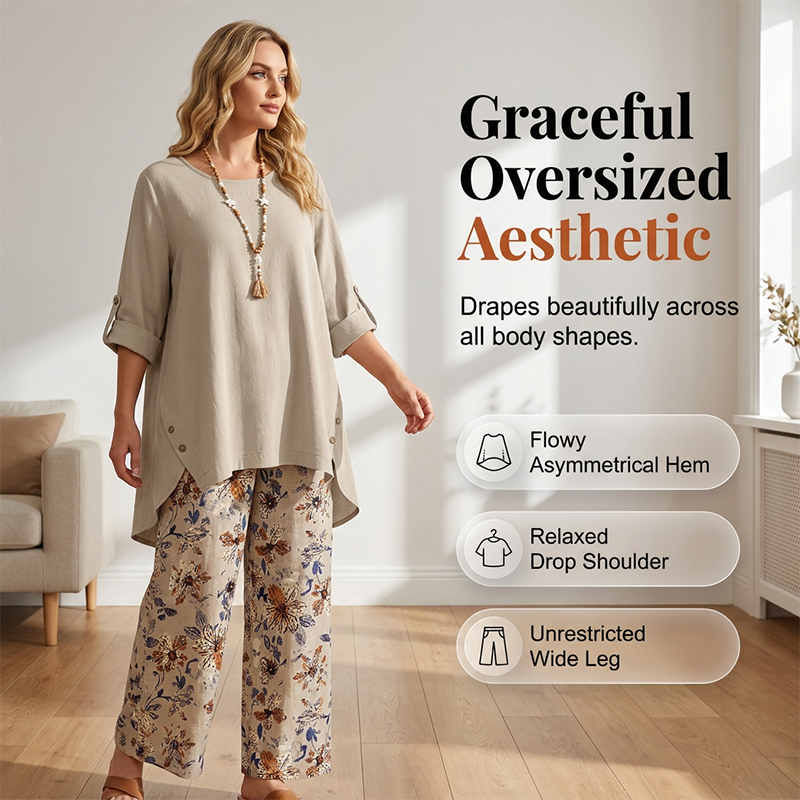 🔥 Letzter Tag! 50% Rabatt NEU Damen 2-Teiler Baumwoll-Leinen Set ✨ Boho Blumenprint, locker & atmungsaktiv für Sommer & Urlaub-1