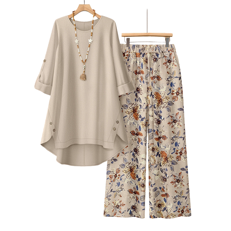 🔥 Letzter Tag! 50% Rabatt NEU Damen 2-Teiler Baumwoll-Leinen Set ✨ Boho Blumenprint, locker & atmungsaktiv für Sommer & Urlaub-7