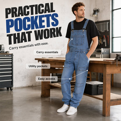 🏆 Verkaufsschlager – jetzt halber Preis! 👖 Klassischer Jeansoverall für Herren mit verstellbaren Trägern-6