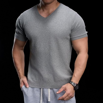👕 50% RABATT! ✨ Atmungsaktives V-Ausschnitt Strick-T-Shirt – Strukturiert & sportlicher Schnitt – Perfekt für Gym, Streetstyle oder den Alltag – bequem & vielseitig 🏋️🔥-2