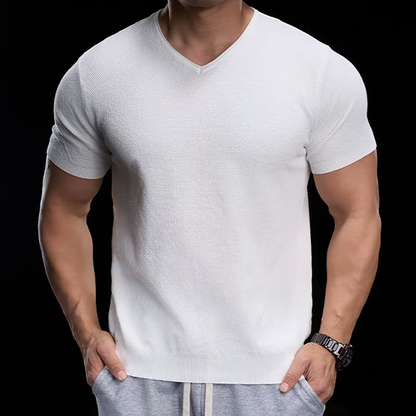 👕 50% RABATT! ✨ Atmungsaktives V-Ausschnitt Strick-T-Shirt – Strukturiert & sportlicher Schnitt – Perfekt für Gym, Streetstyle oder den Alltag – bequem & vielseitig 🏋️🔥-4