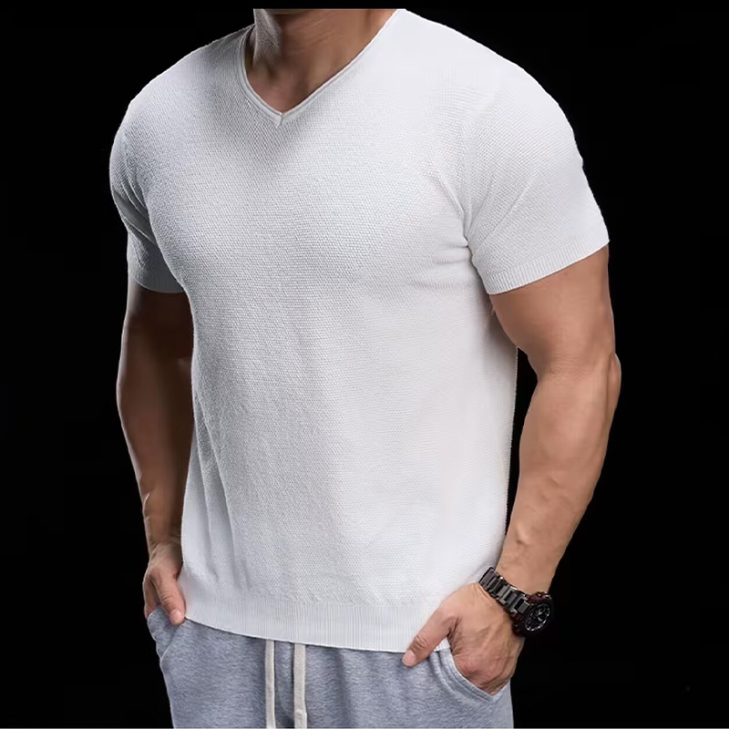 👕 50% RABATT! ✨ Atmungsaktives V-Ausschnitt Strick-T-Shirt – Strukturiert & sportlicher Schnitt – Perfekt für Gym, Streetstyle oder den Alltag – bequem & vielseitig 🏋️🔥-6