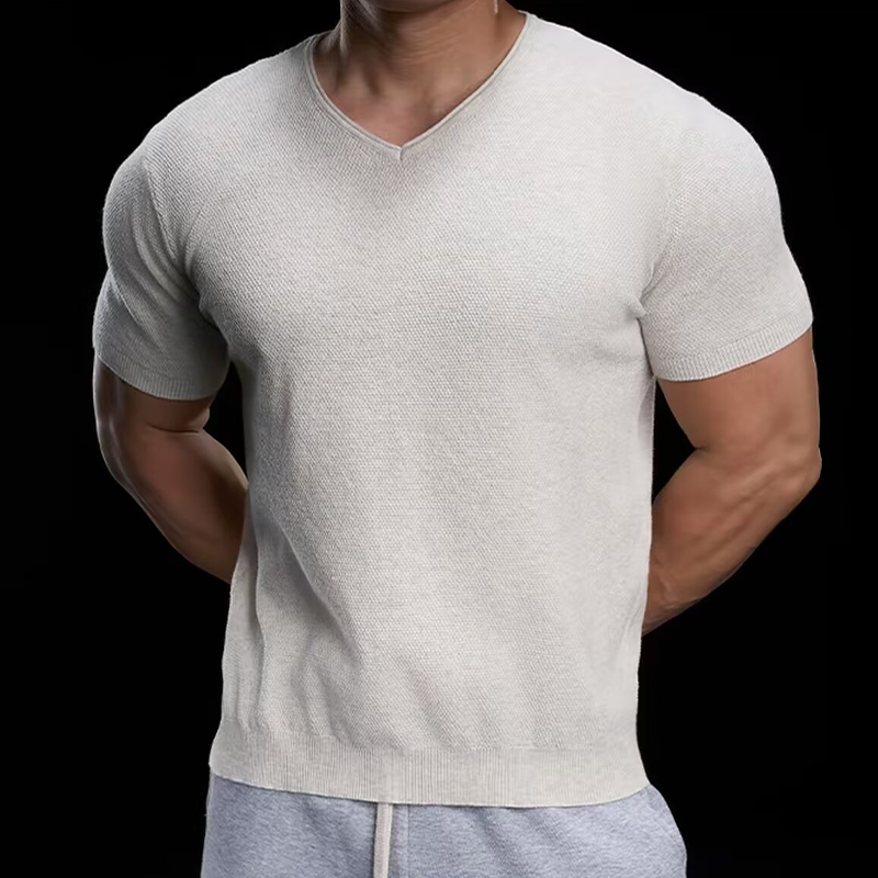 👕 50% RABATT! ✨ Atmungsaktives V-Ausschnitt Strick-T-Shirt – Strukturiert & sportlicher Schnitt – Perfekt für Gym, Streetstyle oder den Alltag – bequem & vielseitig 🏋️🔥-7