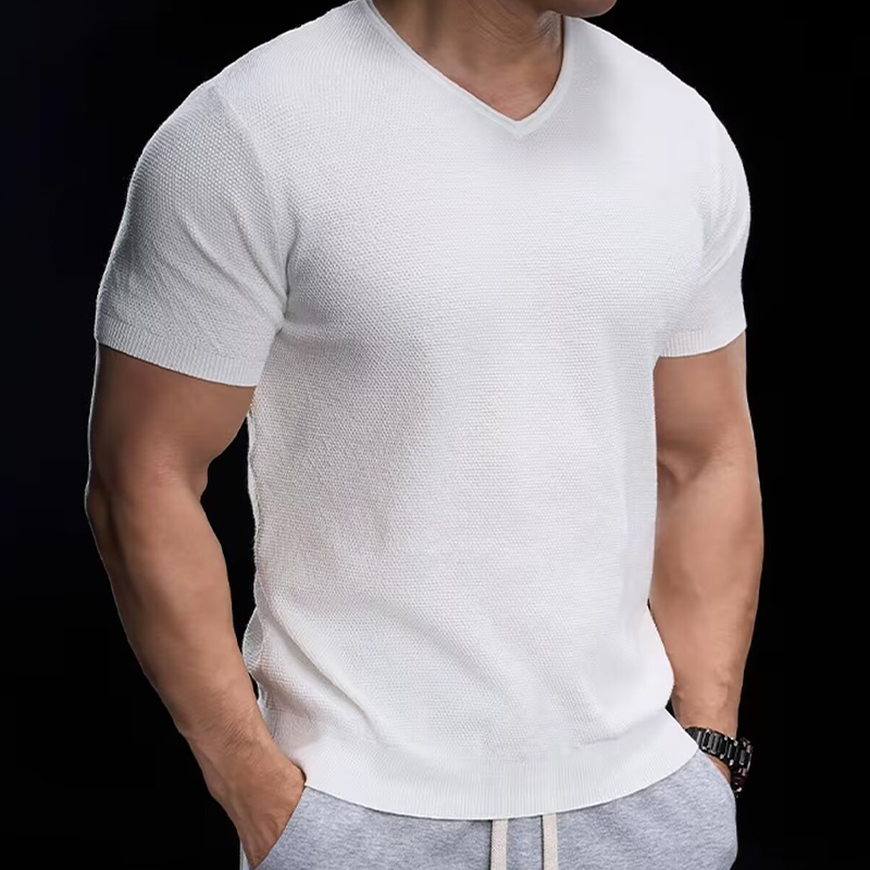 👕 50% RABATT! ✨ Atmungsaktives V-Ausschnitt Strick-T-Shirt – Strukturiert & sportlicher Schnitt – Perfekt für Gym, Streetstyle oder den Alltag – bequem & vielseitig 🏋️🔥-8