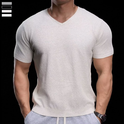 👕 50% RABATT! ✨ Atmungsaktives V-Ausschnitt Strick-T-Shirt – Strukturiert & sportlicher Schnitt – Perfekt für Gym, Streetstyle oder den Alltag – bequem & vielseitig 🏋️🔥-12