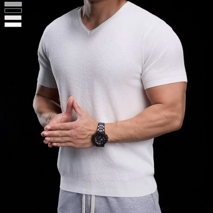 👕 50% RABATT! ✨ Atmungsaktives V-Ausschnitt Strick-T-Shirt – Strukturiert & sportlicher Schnitt – Perfekt für Gym, Streetstyle oder den Alltag – bequem & vielseitig 🏋️🔥-11
