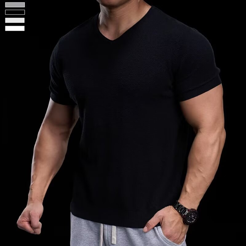 👕 50% RABATT! ✨ Atmungsaktives V-Ausschnitt Strick-T-Shirt – Strukturiert & sportlicher Schnitt – Perfekt für Gym, Streetstyle oder den Alltag – bequem & vielseitig 🏋️🔥-13