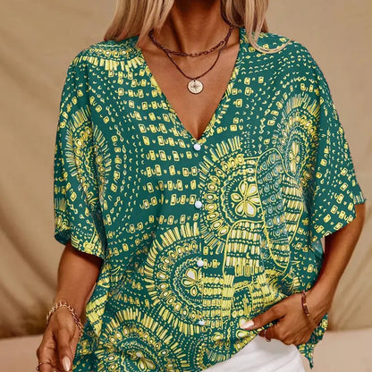 🌺 Neuheiten – V-Ausschnitt-Top mit Blumenprint – leicht und luftig für den Urlaub 🌿-2
