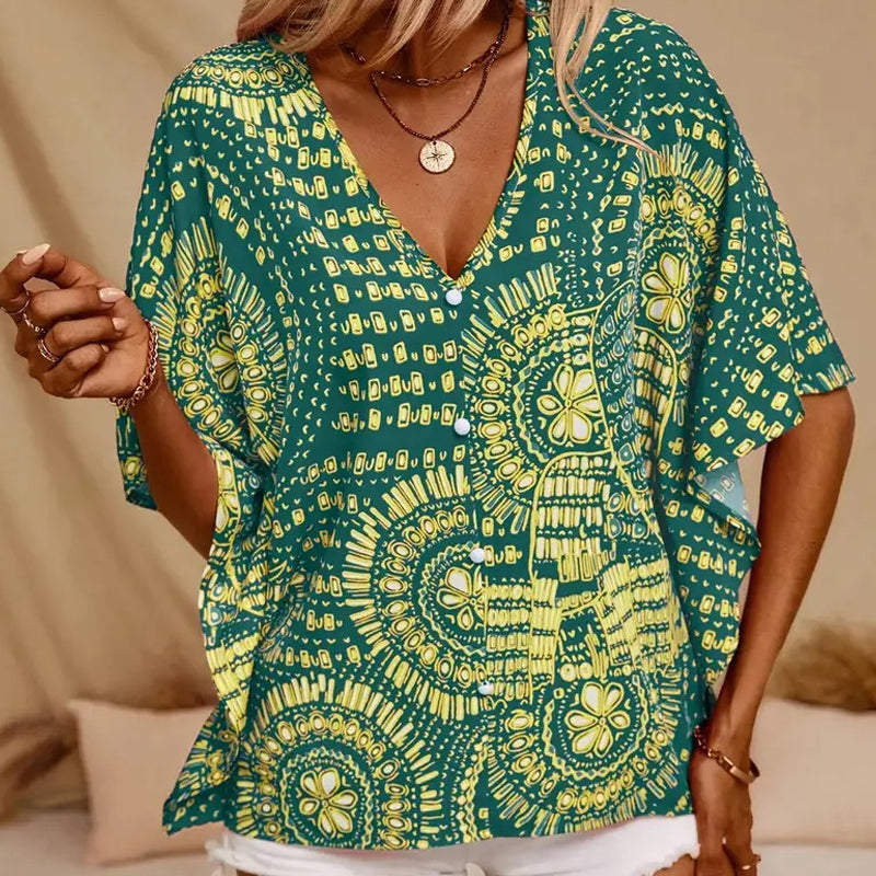 🌺 Neuheiten – V-Ausschnitt-Top mit Blumenprint – leicht und luftig für den Urlaub 🌿-5