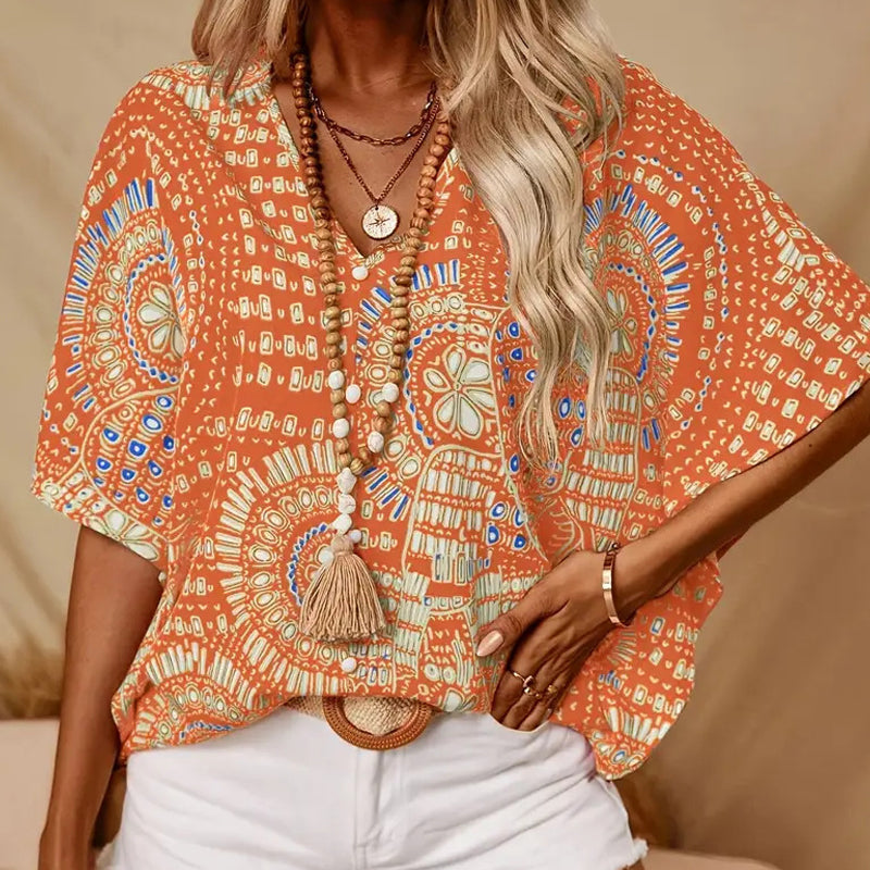 🌺 Neuheiten – V-Ausschnitt-Top mit Blumenprint – leicht und luftig für den Urlaub 🌿-3